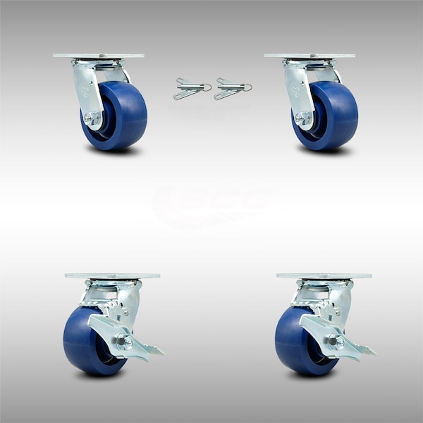 4 Inch SS Solid Poly Caster Set with Ball Bearings 2 Swivel Lock 2 Brake SCC